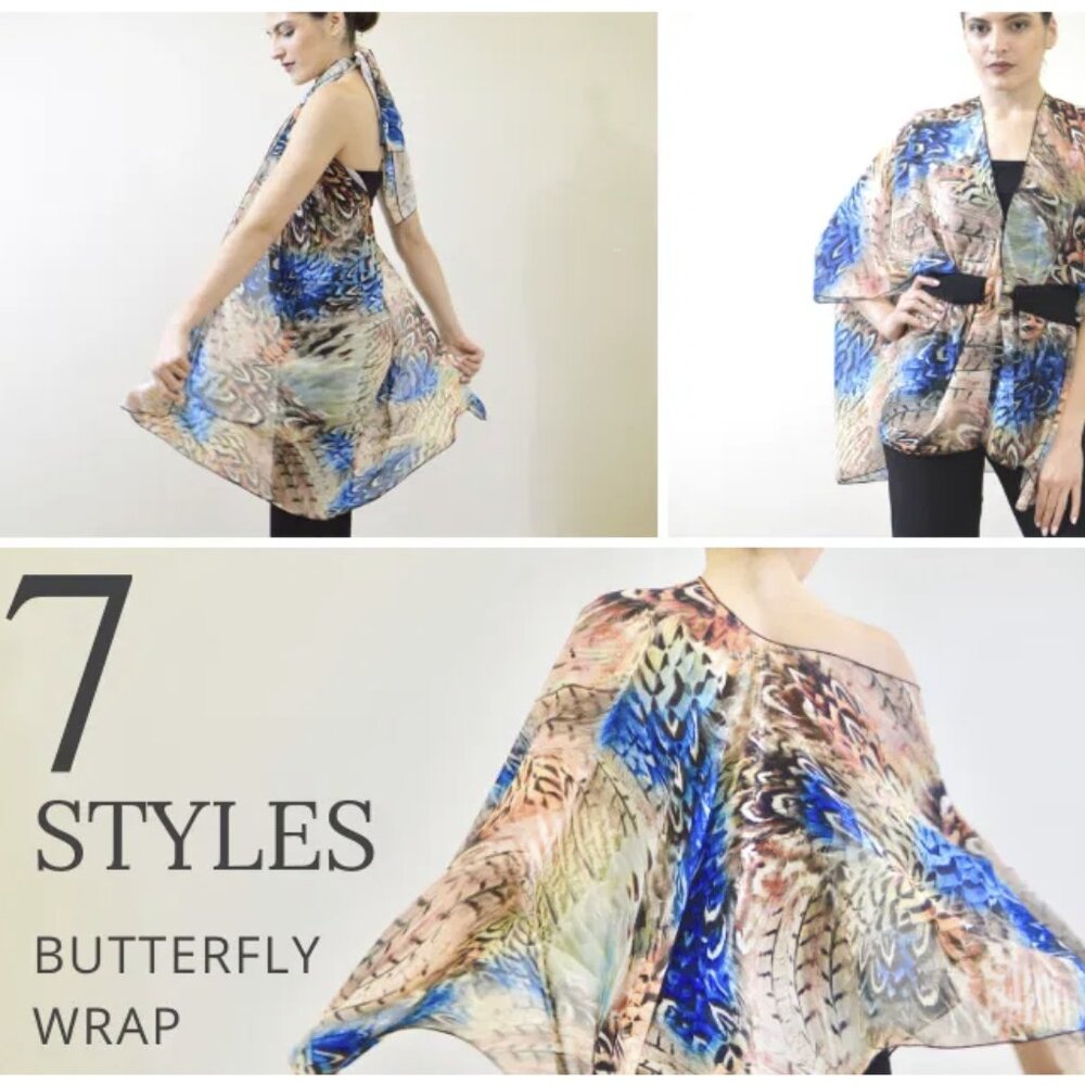 Diane Kroe Butterfly Wrap | Chiffon  Print | Travel Capsule Wardrobe Piece